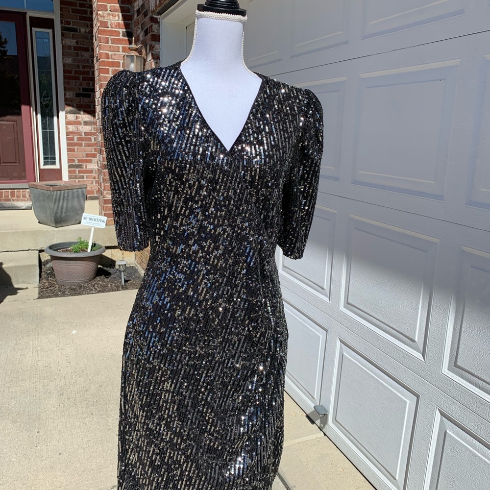 Calvin Klein Black Sequin wrap dress